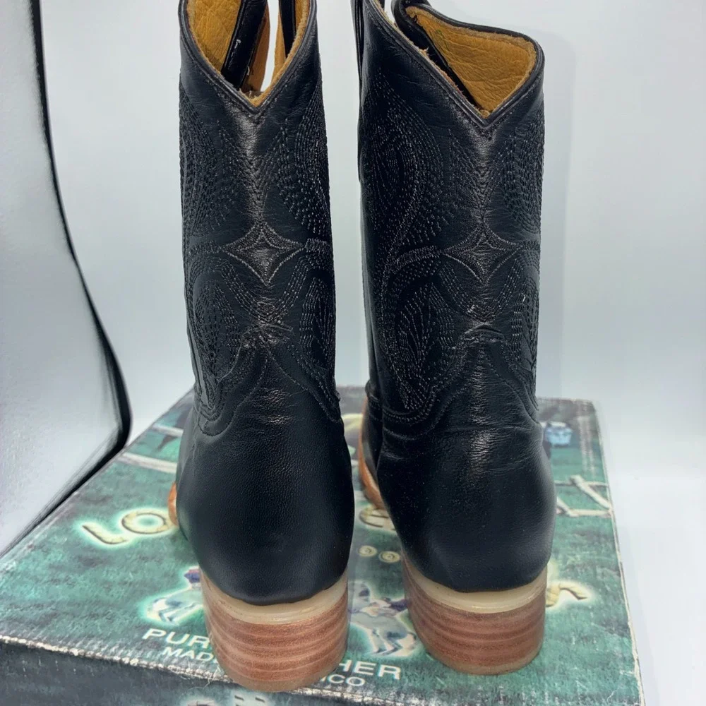 Los Gueritos Western Boots Kids Size 2.5 Black Leather Cowboy NEW